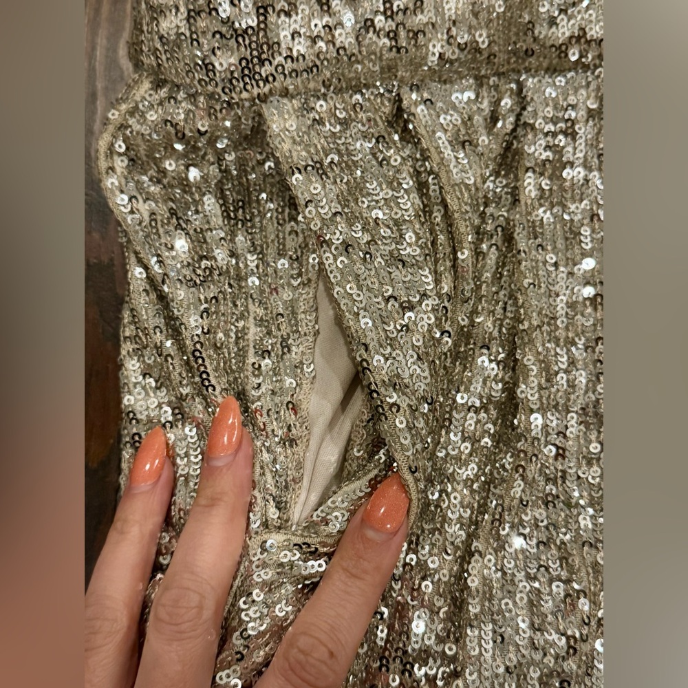 Express Sequin Silver Pants, Size S - image 7